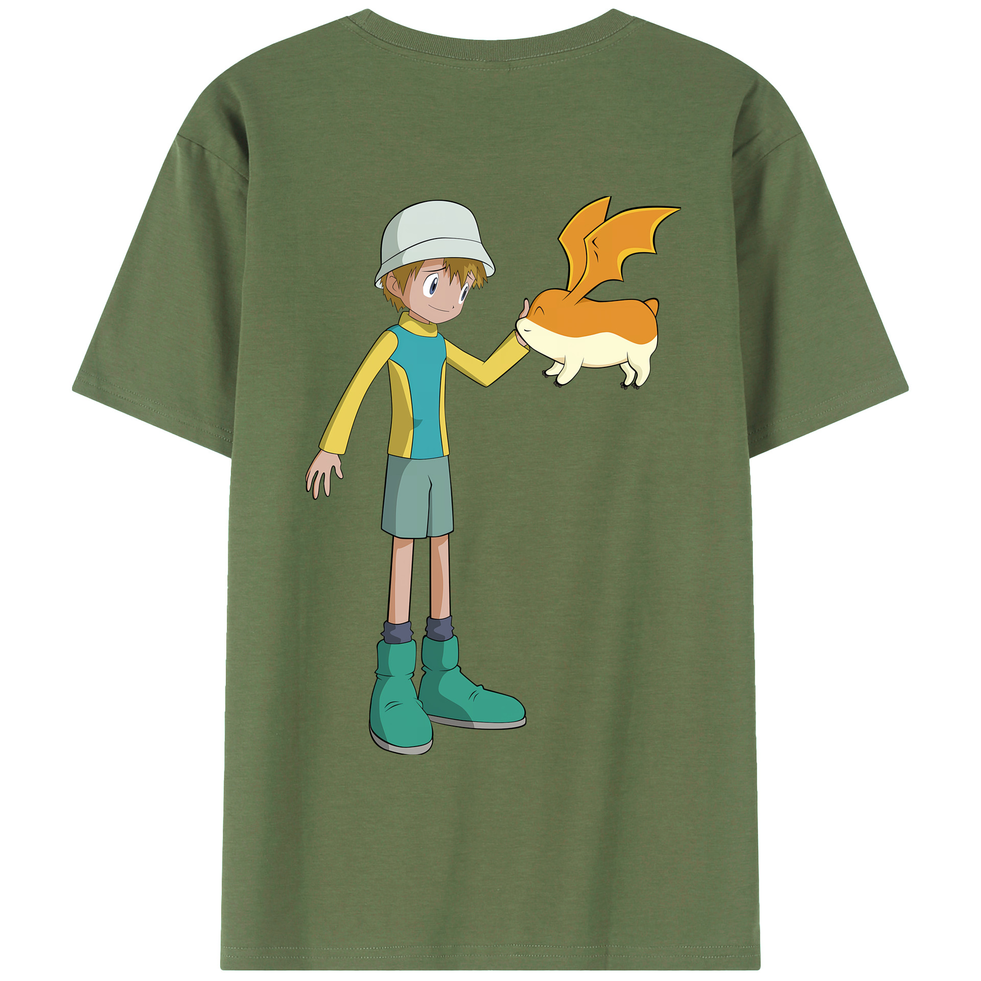 （画像用） Digimon デジタルモンスター/デジモン 綿100％ メンズ半袖Tシャツ（バックプリント） 通気性